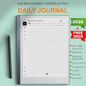 Remarkable Daily Journal 2025-2026, Remarkable Paper Pro Digital Journal, Remarkable 2 Daily Notes, Remarkable 2 Templates Journal