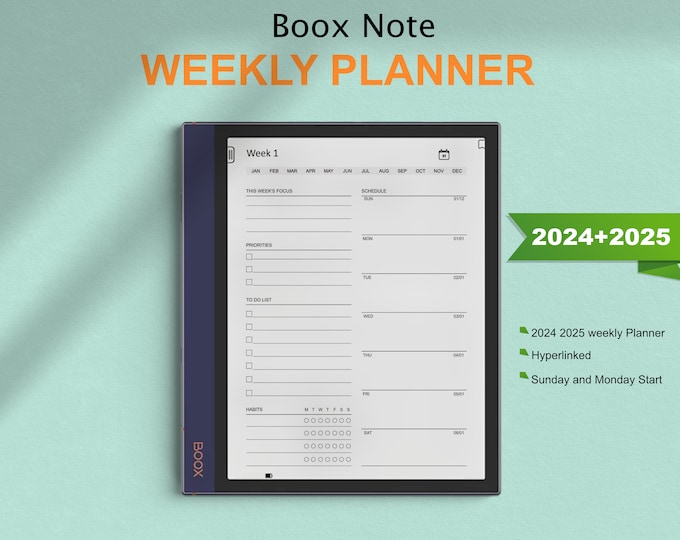Boox Note Templates, 2024 2025 weekly Planner, Boox Note AIR / AIR2 / 2 / 3 / 5