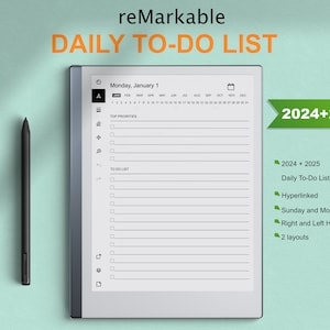 Remarkable 2 Templates, 2024 2025 Daily To-Do List | Hyperlinked | Sunday & Monday Start | Right-Left Hand | compatible with reMarkable 1