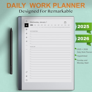 Daily Work Planner Templates for Remarkable 2 | 2025-2026 | Hyperlinked ...