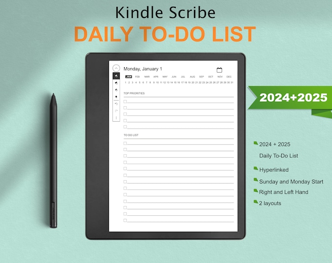kindle scribe Templates, 2024 2025 Daily To-Do List | Hyperlinked | Sunday & Monday Start | daily tasks | daily organizer | daily checklist