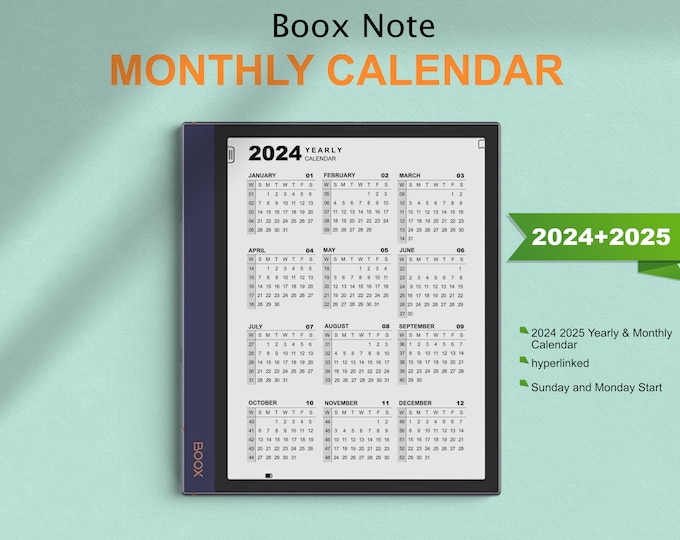 Boox Note 2024 2025 Calendar, Boox Note Templates 2024+2025 Yearly & Monthly Calendar