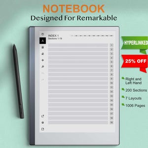 ReMarkable 2、1、Paper Pro 用インタラクティブ ハイパーリンク ノートブック – 199 セクション × 5 ページ | 2 つのバージョン: カラーと白黒