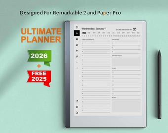 Ultimate Planner for reMarkable 2 and Paper Pro | 2026 Daily, Weekly, Monthly, Yearly Planner | All-in-One Digital planner for reMarkable
