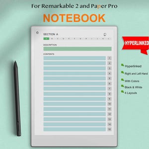 Remarkable Paper Pro Digital Notebook, Remarkable Paper Pro Hyperlinked Notebook, reMarkable 2 Templates for Note-Taking