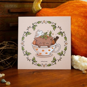 Impressão de arte – Especiarias de canela – Impressão de arte com um lindo gato de abóbora – Latte de especiarias de abóbora – Decoração de outubro – Vibes de outono – Presente de Halloween