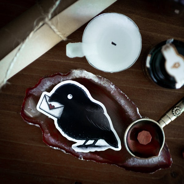 Sticker Love Letter Crow - Transparent sticker - Crow with love letter - Witchy crow - Witchy things - dark aesthetic gift idea