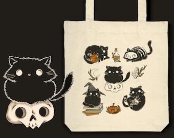 Halloween Jutebeutel mit schwarzen Hexenkatzen – Witchy Cat Tragetasche – Halloween Collection
