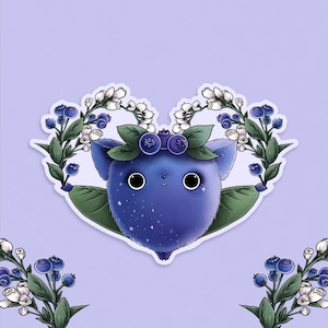 Sticker Bluebatty - Transparenter Sticker Matt - Süße Blaubeeren Fledermaus Illustration - Fruchtigesr Aufkleber mit Sommer Motiv
