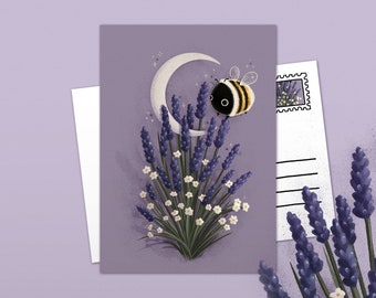 Witchy Bumblebee - Carte postale - Avec un bourdon magique, de la lavande et de la lune