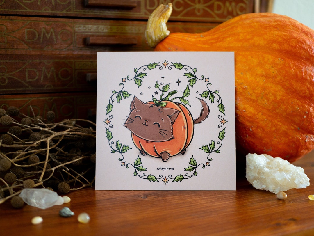 Art Print - Cinnamon Pumpkin Cat Poster - Cute Pumpkin Cat Wall Art ...
