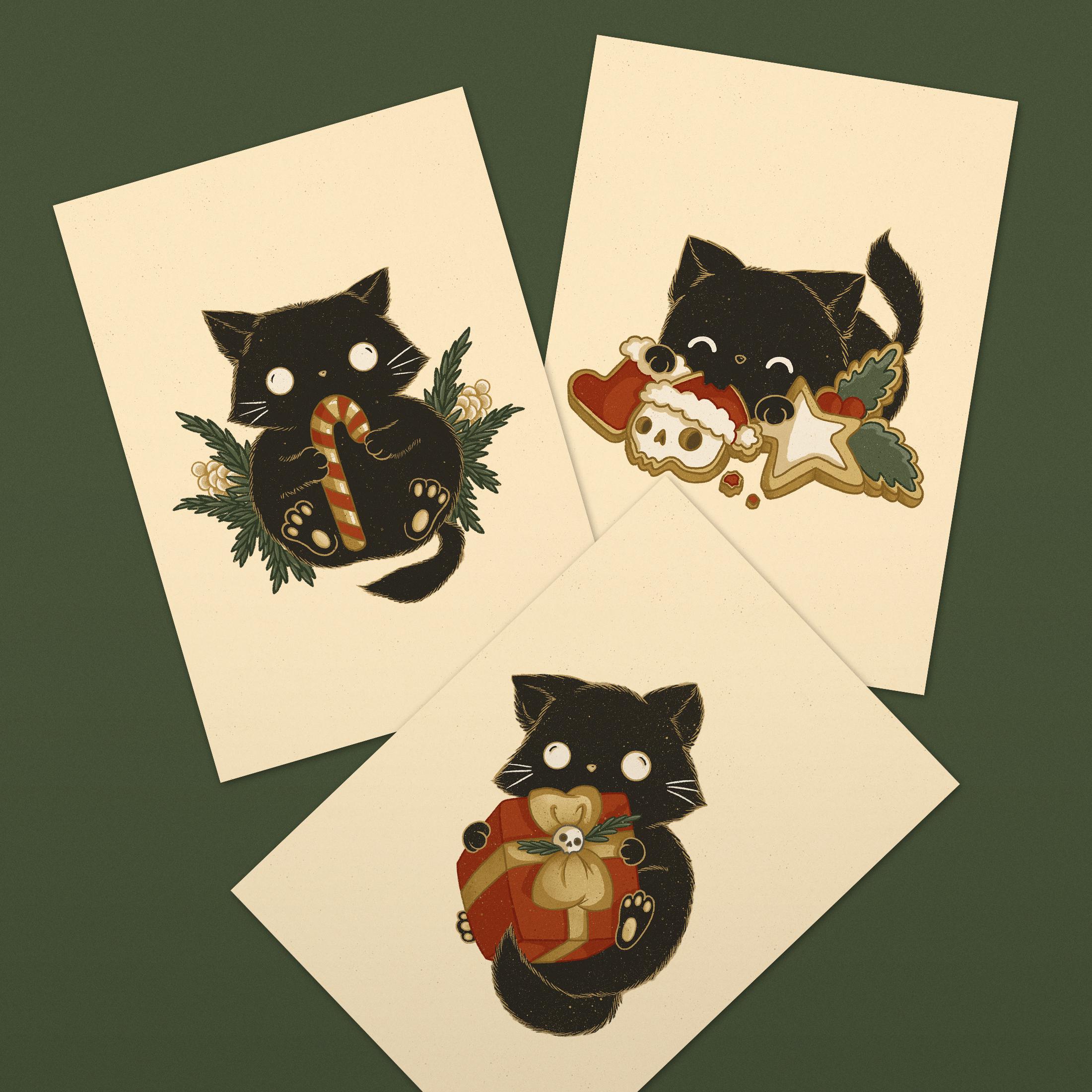 Blizzard Weihnachtskarte Mit Schwarzer Katze – 15x15 Cm, Blanko, Inkl. Umschlag