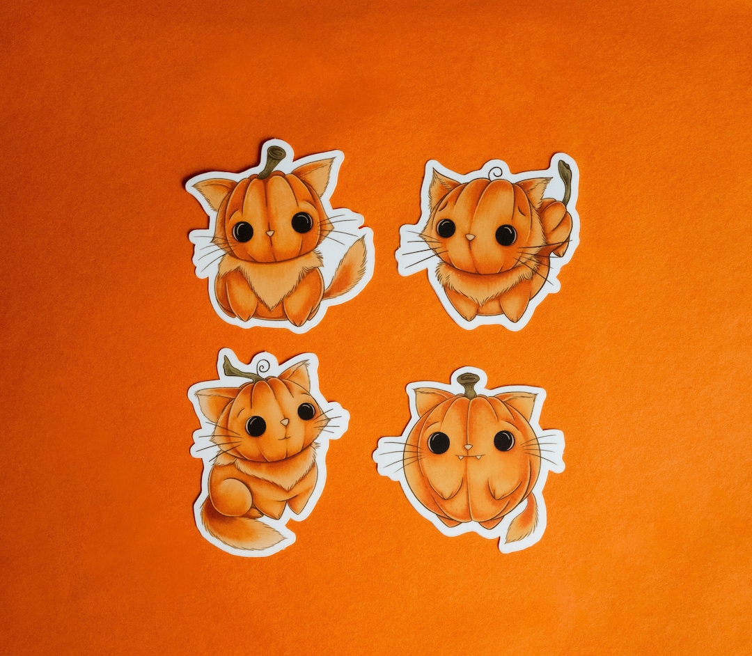 Fall Cat Stickers Sticker-set 'pumpkin Cat' - Four Cute Pumpkin Cats, Vinyl Stickers Matt ...
