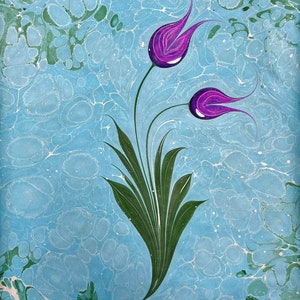 Originale fiore fatto a mano garofano design marmorizzato tradizionale opera d'arte turca Ebru bouquet di fiori arte murale regalo di inaugurazione della casa soggiorno