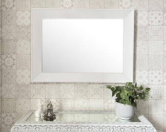 Contemporary Modern Matte White Wooden Framed Wall Mirror - 3 Sizes