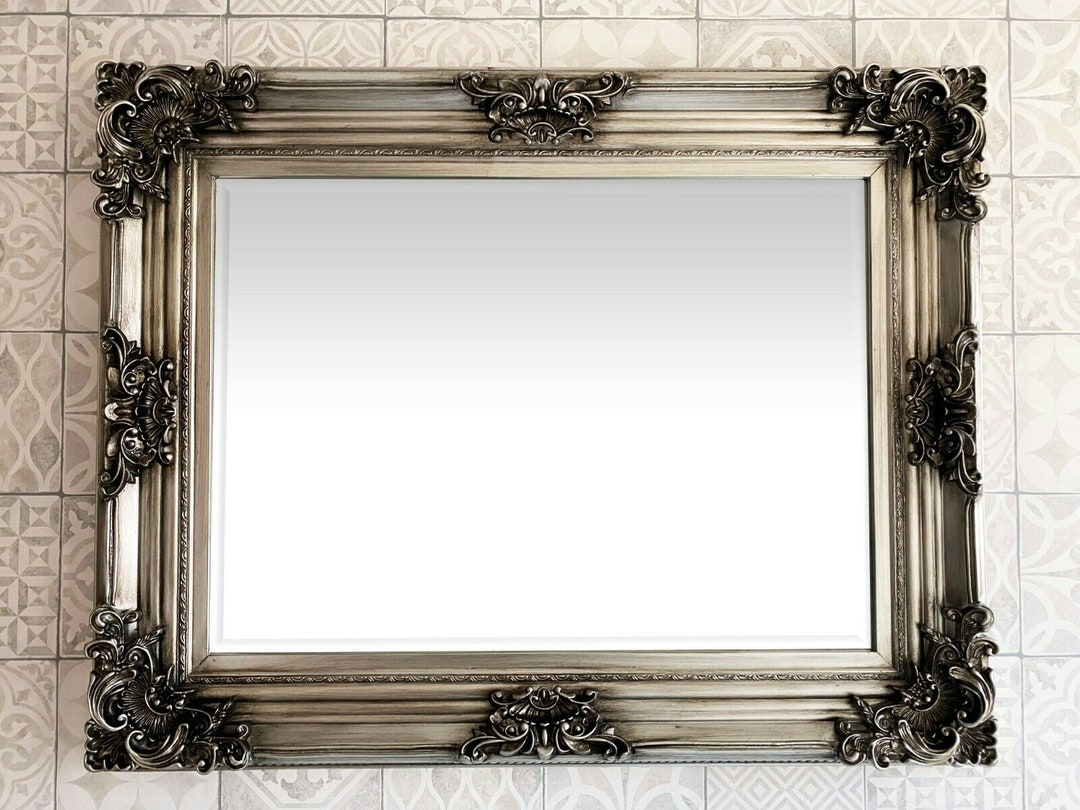 Antique Silver Wall Mirror French Baroque Style Wide Etsy UK