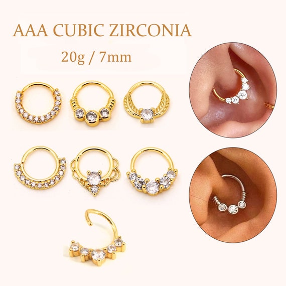 20G CZ Daith Hoop 7mm Dainty Circle Daith Piercing Septum Ring