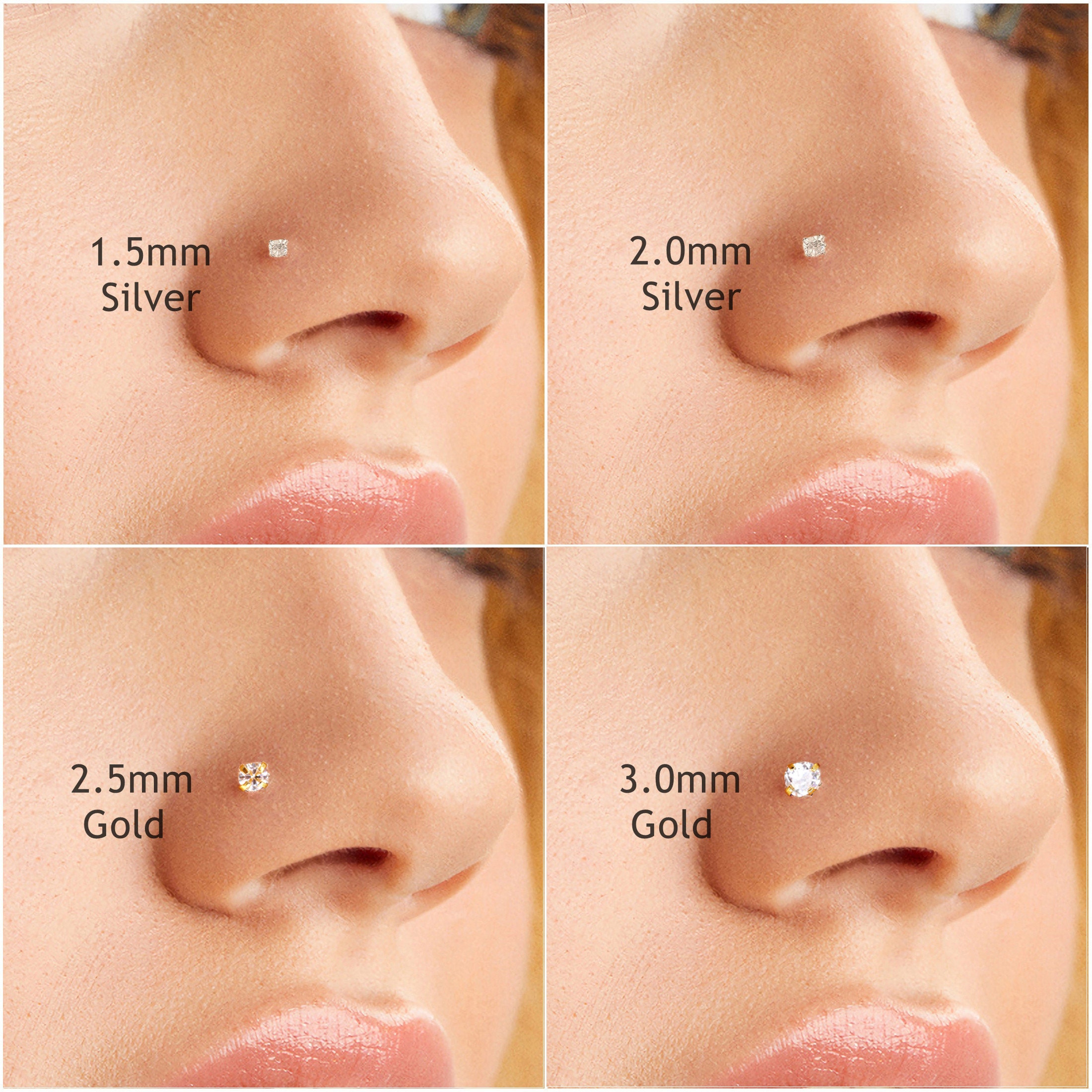 14k Solid Gold Nose Stud with Diamond CZ Small Micro Nose Bone Stud Fl –  Massete