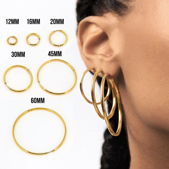 Hoop Earrings Polished Women Wide 18K Gold-Plated Bronze Jewelry Simple  Fashion