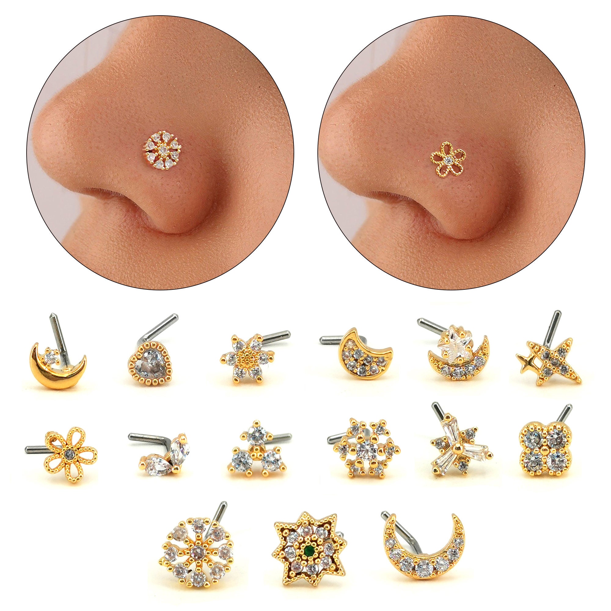 20G Dainty Cz Gold Nose Stud 316L Surgical Steel Trendy Gold 