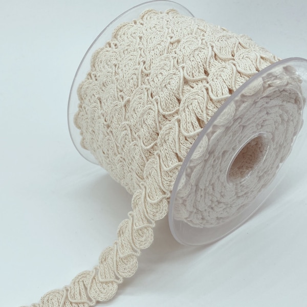 20 mm Ivory Bohemian Trim| Natural Cotton Lace | Wave braided Pattern| Raw cotton Trim By The Yard| 0.8 inch
