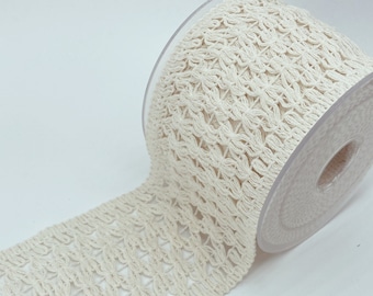 Ribete de encaje geométrico de algodón natural para vestidos, novias y decoración (80 mm / 3,15")