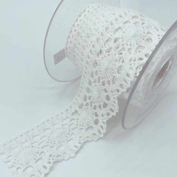 45 mm White Scalloped Edge Cotton lace| Natural Raw Cotton| Embroidery scalloped| Trim By The Yard|  1,77 inch