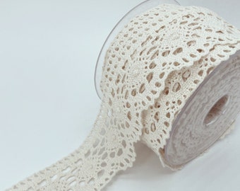 10 Yards| 45 mm Ivory Scalloped Edge Cotton lace| Natural Raw Cotton| Embroidery scalloped| Ivory Trim By The Yard|  1,77 inch