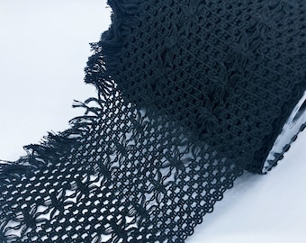 Black Floral Crochet Lace Fringe Trim 5.1" for Dress Gothic Decor