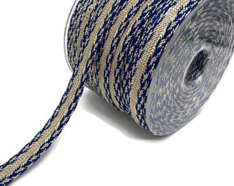 Navy Blue Gold Trim, 0.59" Metallic Braid Ribbon for Dress & Decor