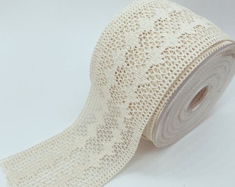 Ribete de encaje geométrico de algodón natural de 7 cm para vestidos de novia y decoración