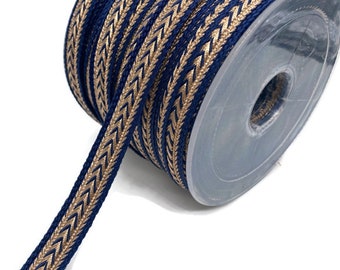 Navy Blue Gold Trim, 0.59" Metallic Arrow Braid for Costume & Upholstery