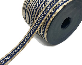 Navy Blue Gold Trim, 0.59" Metallic Chain Braid for Dress & Jacket