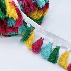 Red Green Yellow Cotton Tassel Fringe Trim: Ethnic Boho Style