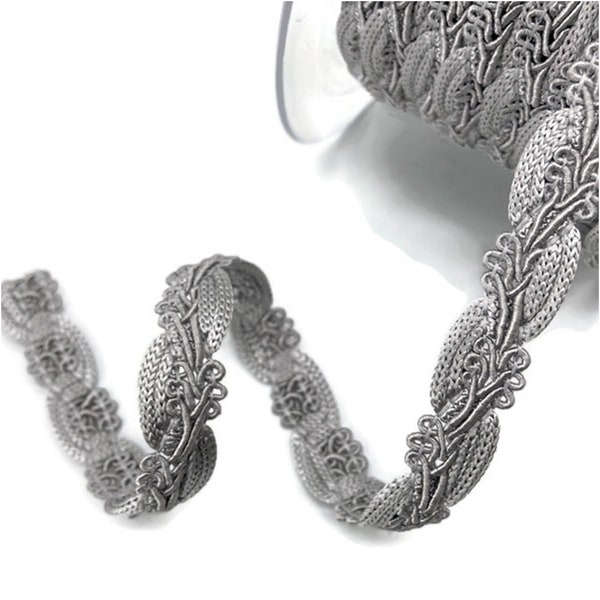 15 mm Ash Grey color |Snake Braid Gimp Trimming | Plaited ribbon | Embroidered ribbon for  Ornamental Work by the yard | width-0.59 inch