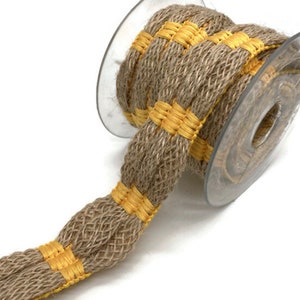 30mm Jute Trim: Natural Burlap Ribbon with Mustard Yellow Cords
