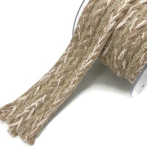Braided Jute Trim: 40mm Burlap Ribbon with Gold