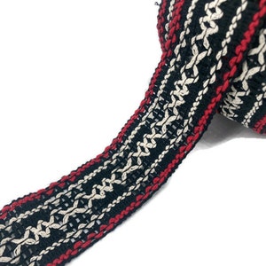 Fita de algodão trançada preta, marfim e vermelha: acabamento étnico boho (40 mm)