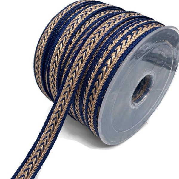 15 mm Bronze Metallic Braid Trim/Dark Blue Background/Arrow Pattern/Ethnic Trim/Bohemian Trim/Trim by the yard/For Dress(0.59 inches)