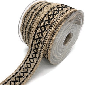 30 mm Natural Jute Trim With Black Geometric Pattern/Burlap Ribbon/Rustic Jute/Vintage Jute/Fancy Trim/Jute by the yard (1.18 inches)