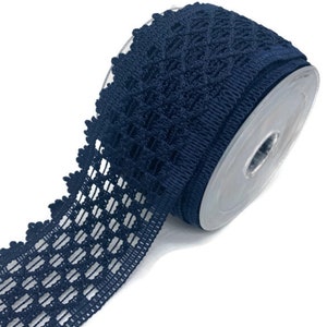 Navy Blue Cotton Braid Trim: Bohemian Frame Pattern, 60mm Wide