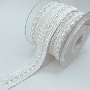 White Pearl Beaded Trim - 25 mm -  Half Round Pearl Birdal Trim - Wedding decor trim - (0,99 inch)