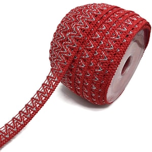 Acabamento trançado de algodão vermelho com glitter prateado - estilo étnico boho (20 mm)