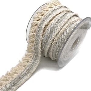 White Fringe Tassel Trim: Stone Line Cotton Braid, Bohemian Vintage Style