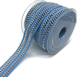 Baby Blue Cotton Trim with Silver Chevrons - 20mm Woven Boho Trim