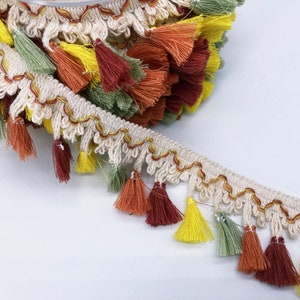 Cotton Tassel Fringe Trim: 40mm Ecru Ethnic Style