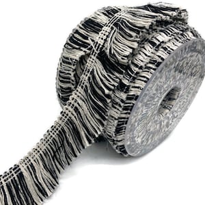 Black & White Fringe Trim: 35mm Ethnic Bohemian Cotton Trim
