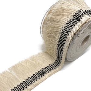 Frangia bianca lunga 60 mm con treccia di cotone cablata nera/rifinitura etnica/rifinitura Boho/rifinitura vintage tagliata su misura (2,36 pollici)