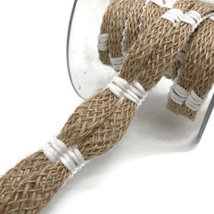 Natural Jute Trim with Snow White Cord - 20mm Burlap Ribbon