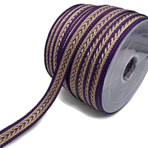 13 mm Bronze Metallic Braid Trim/Purple Background/Arrow Pattern/Ethnic Trim/Bohemian Trim/Trim by the yard/For Dress(0.51 inches)